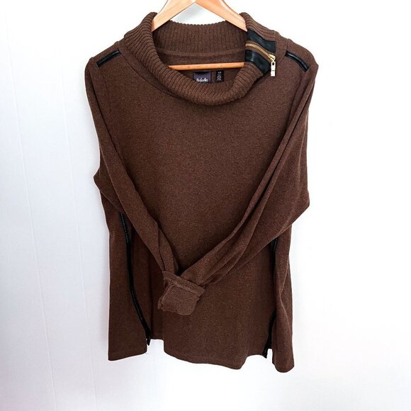 Rafaella Brown Sweater with faux leather trim Size Large - Picture 1 of 8